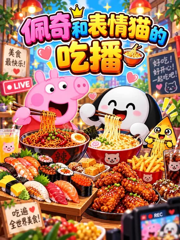 佩奇和表情猫的吃播